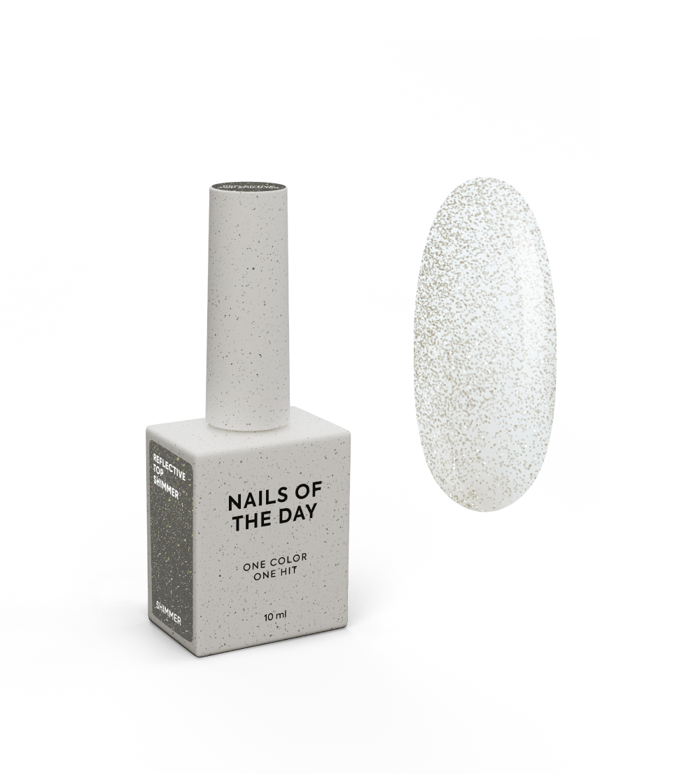 NAILSOFTHENIGHT Reflective top Shimmer: un top reflectante sin capa pegajosa para uñas (brillo dorado), 10 ml