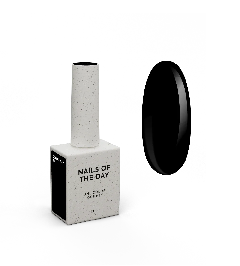 NAILSOFTHEDAY Color Top 08 — top coat negro intenso sin capa pegajosa para uñas, 10 ml.