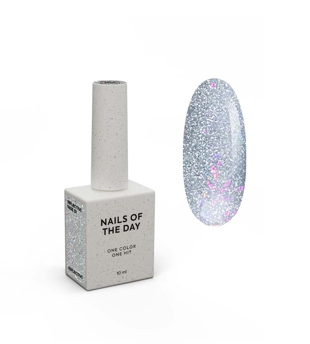 NAILSOFTHENIGHT Reflective base 01 - base reflectante de camuflaje con brillo (purpurina plateada y rosa), 10 ml