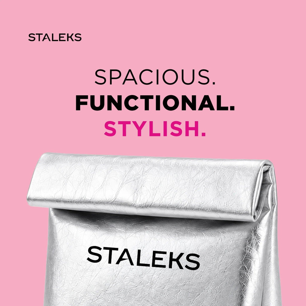 STALEKS Bolsa cosmética plateada de ecopiel, tamaño L