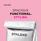 STALEKS Bolsa cosmética plateada de ecopiel, tamaño L