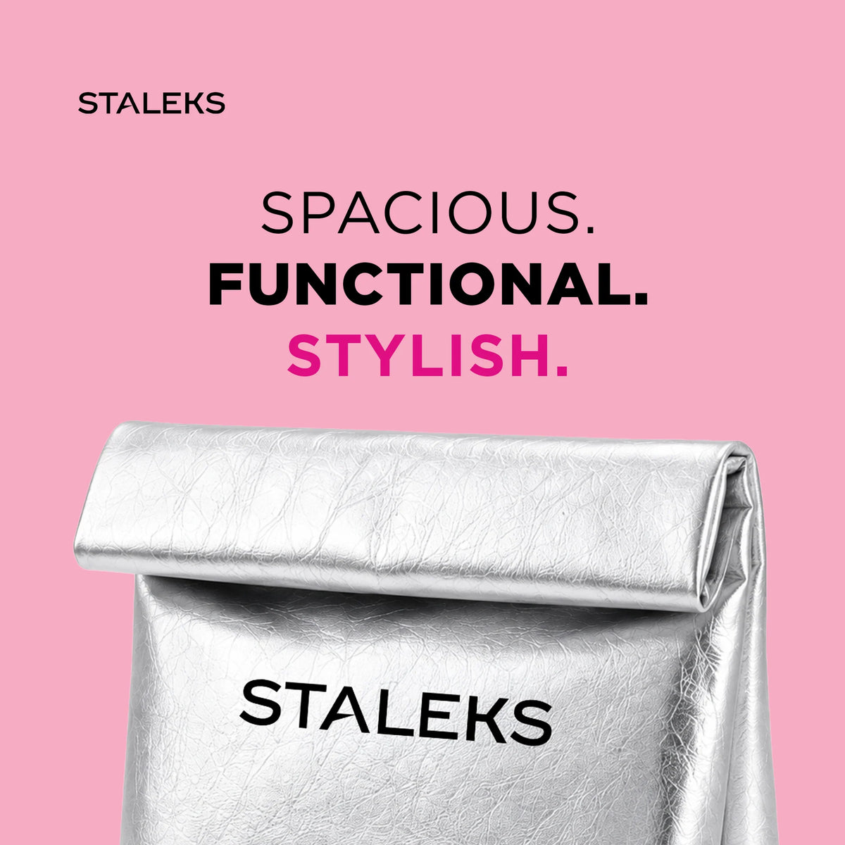 STALEKS Bolsa cosmética plateada de ecopiel, tamaño L