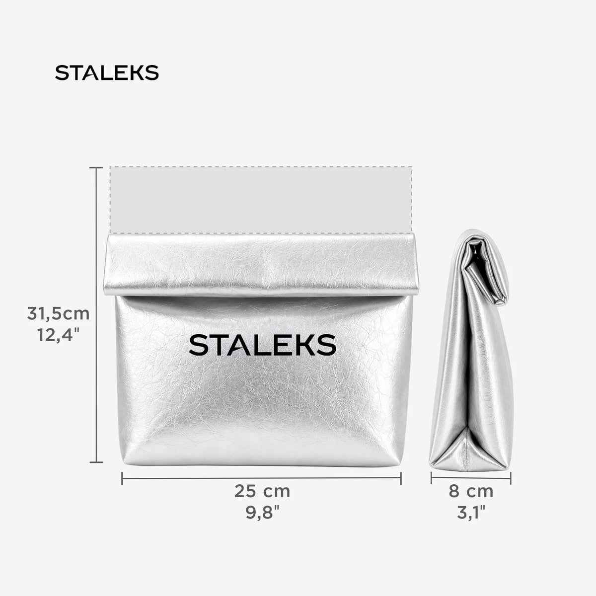 STALEKS Bolsa cosmética plateada de ecopiel, tamaño L
