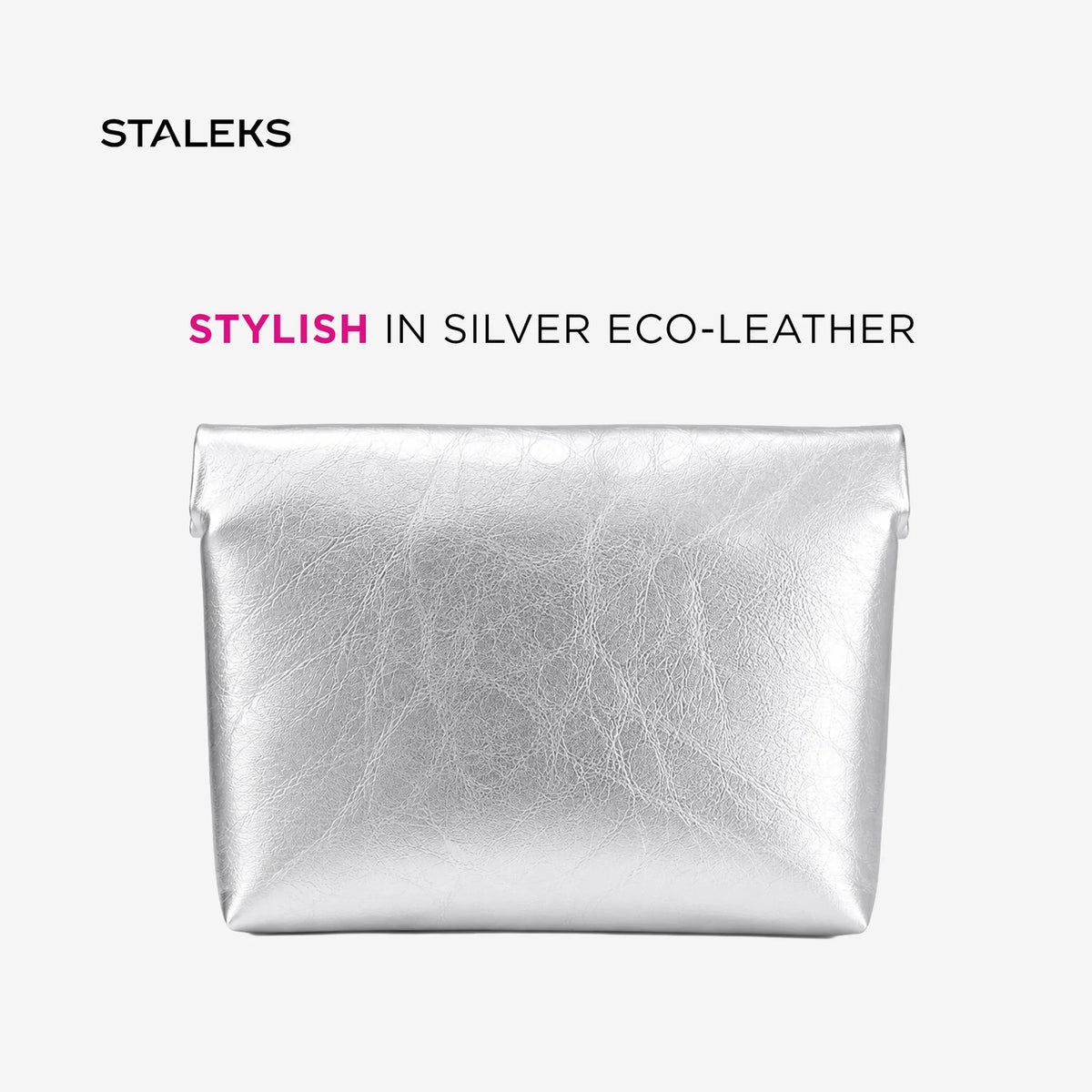 STALEKS Bolsa cosmética plateada de ecopiel, tamaño L