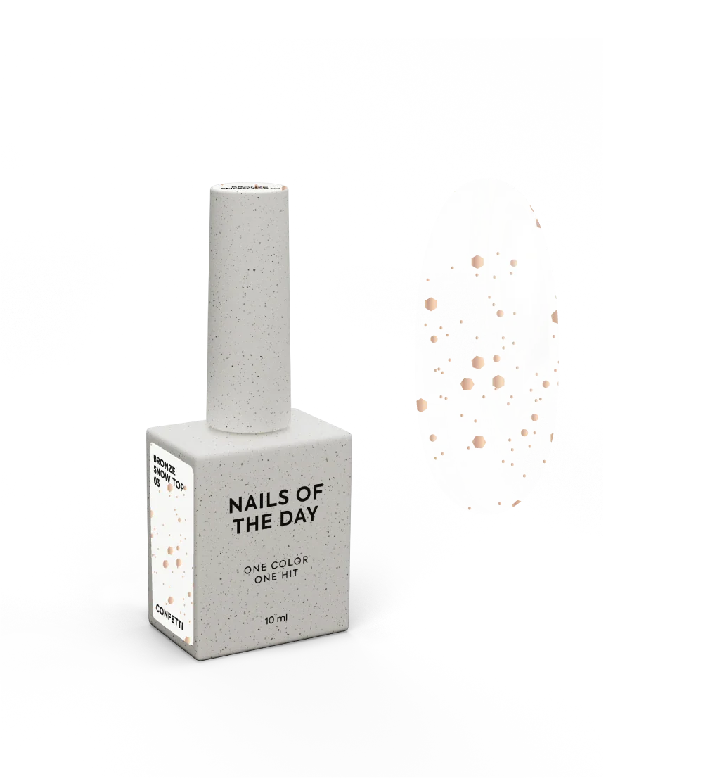NAILSOFTHENIGHT Bronze Snow top 03 — top con hexágonos de bronce de diferentes tamaños, sin capa pegajosa, 10 ml