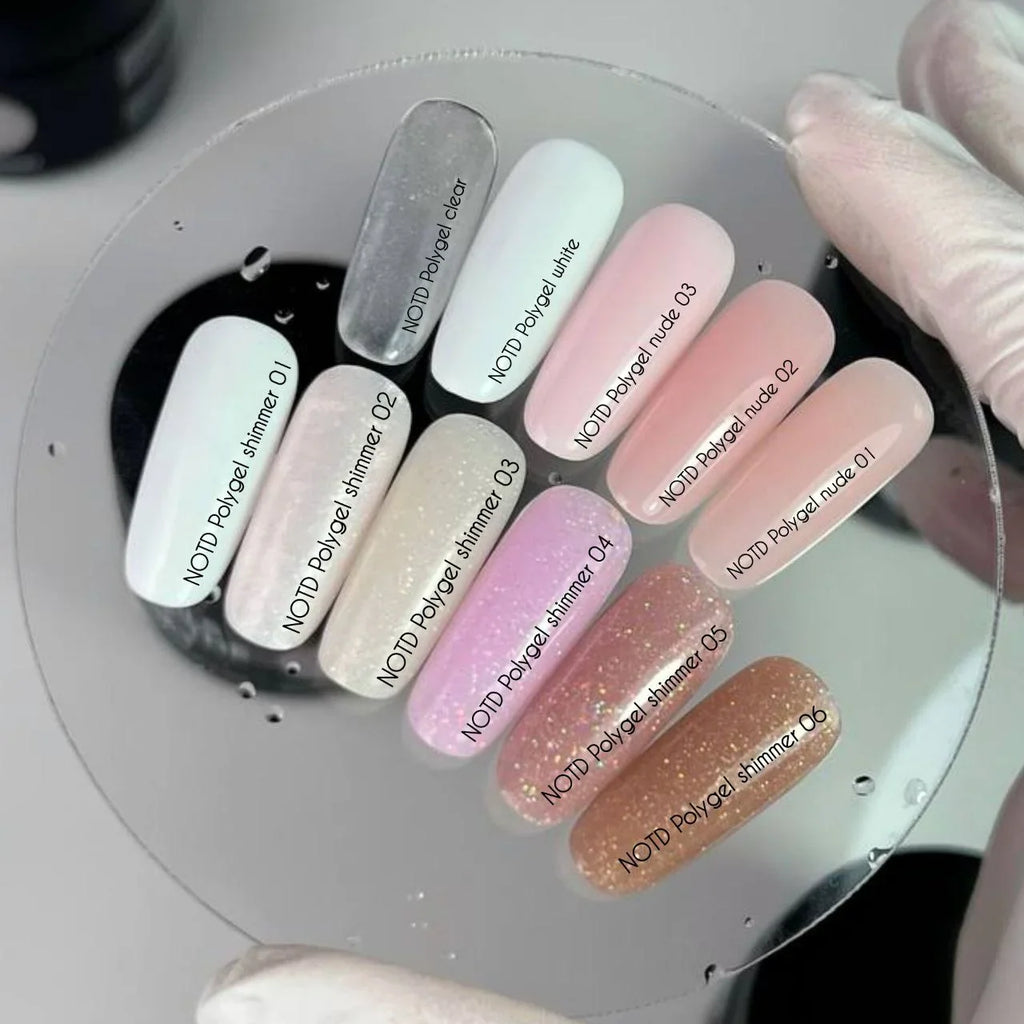 NAILSOFTHEDAY Polygel shimmer 01 — Polygel  de grano fino color blanco con brillo , 30 g