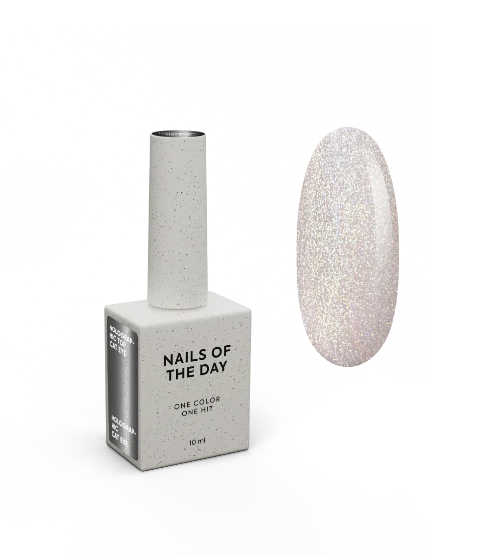 NAILSOFTHENIGHT Holographic Top Cat eye -  top holográfico con efecto ojo de gato para uñas sin capa pegajosa, 10 ml
