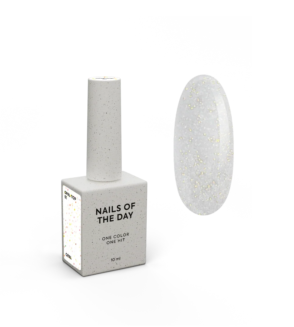 NAILSOFTHENIGHT Opal top 01 — top con brillos opalinos sobre una base transparente, sin capa pegajosa y sin filtros UV para uñas, 10 ml