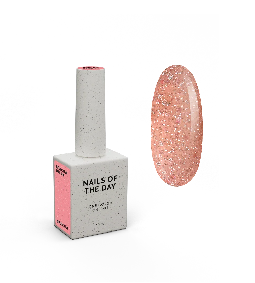 NAILSOFTHENIGHT Reflective base 08  - base reflectante de camuflaje con brillo (melocotón), 10 ml
