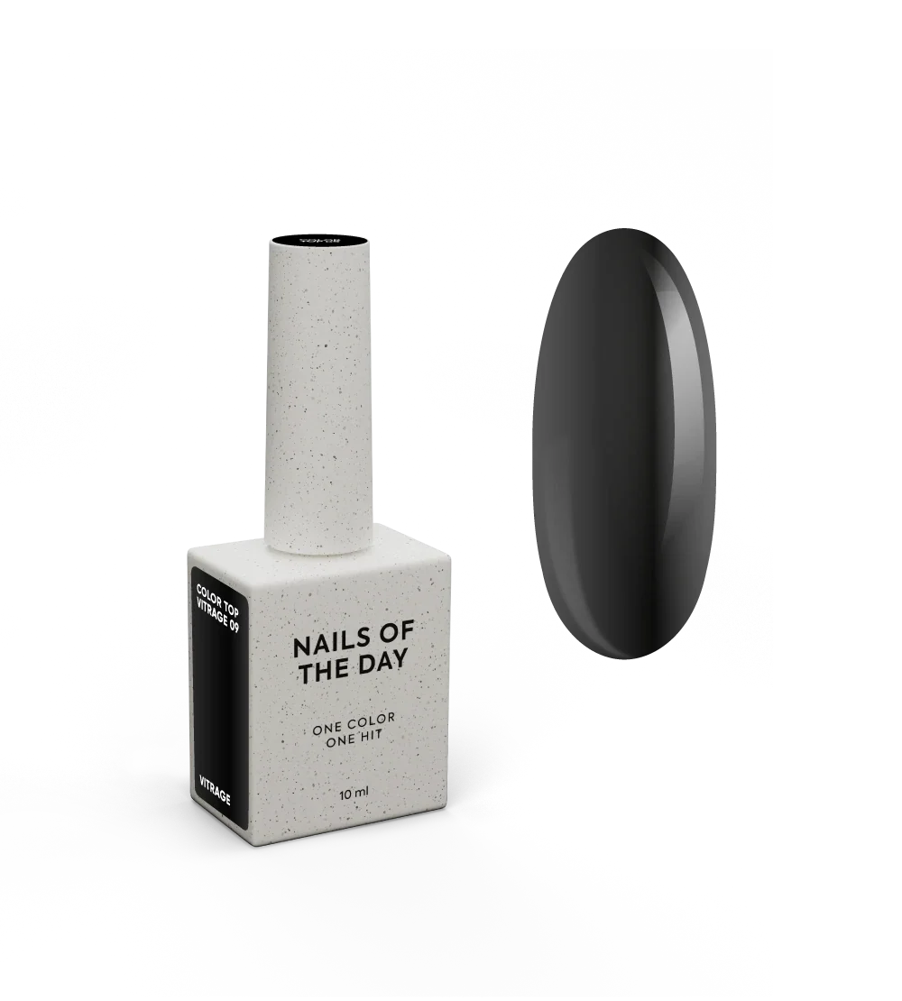 NAILSOFTHEDAY Color Top Vitrage 09 — top coat vitral negro semitransparente sin capa pegajosa para uñas, 10 ml.