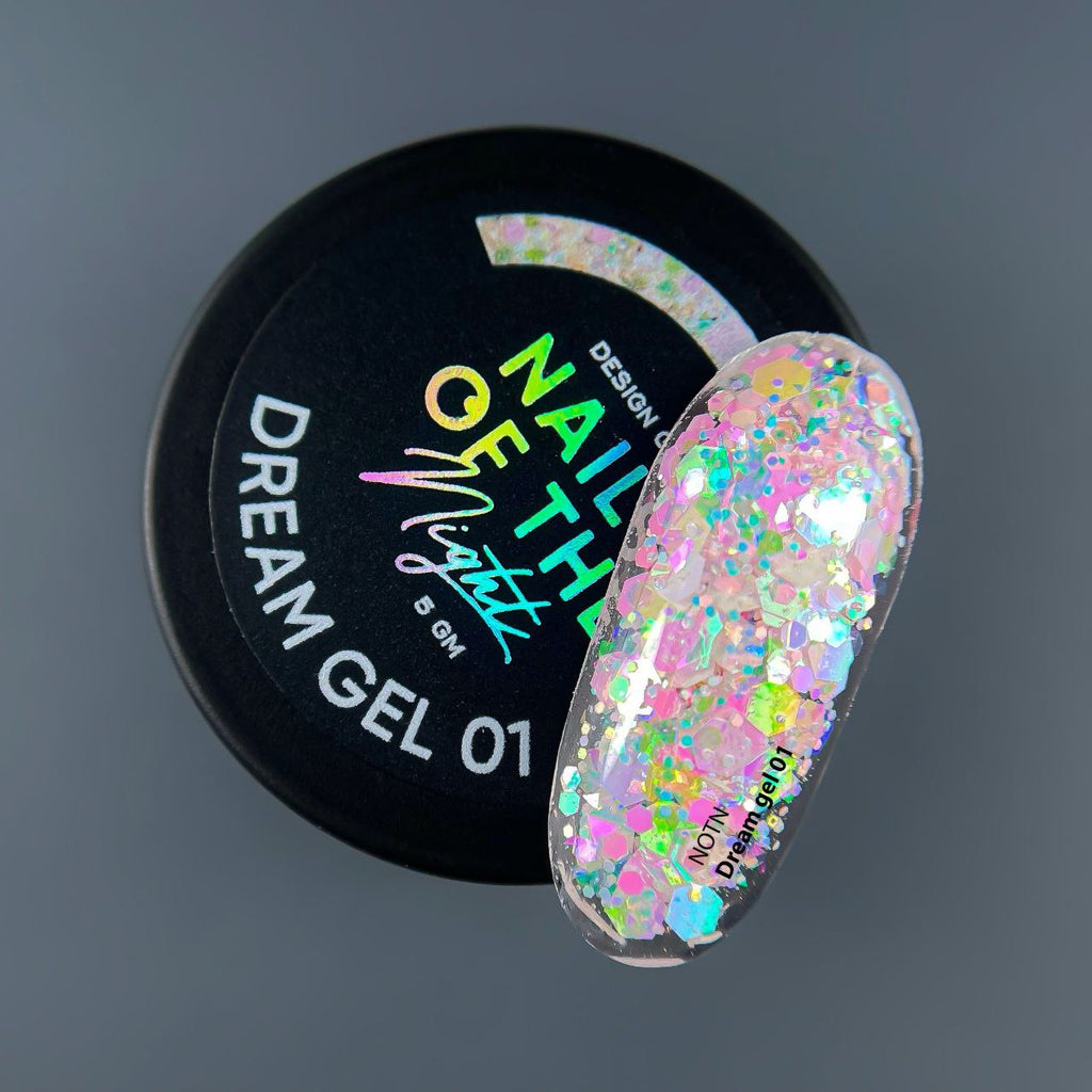 NAILSOFTHENIGHT Dream gel 01 — gel de diseño con increíbles hexágonos de diferentes tamaños y purpurina para uñas, 5 g