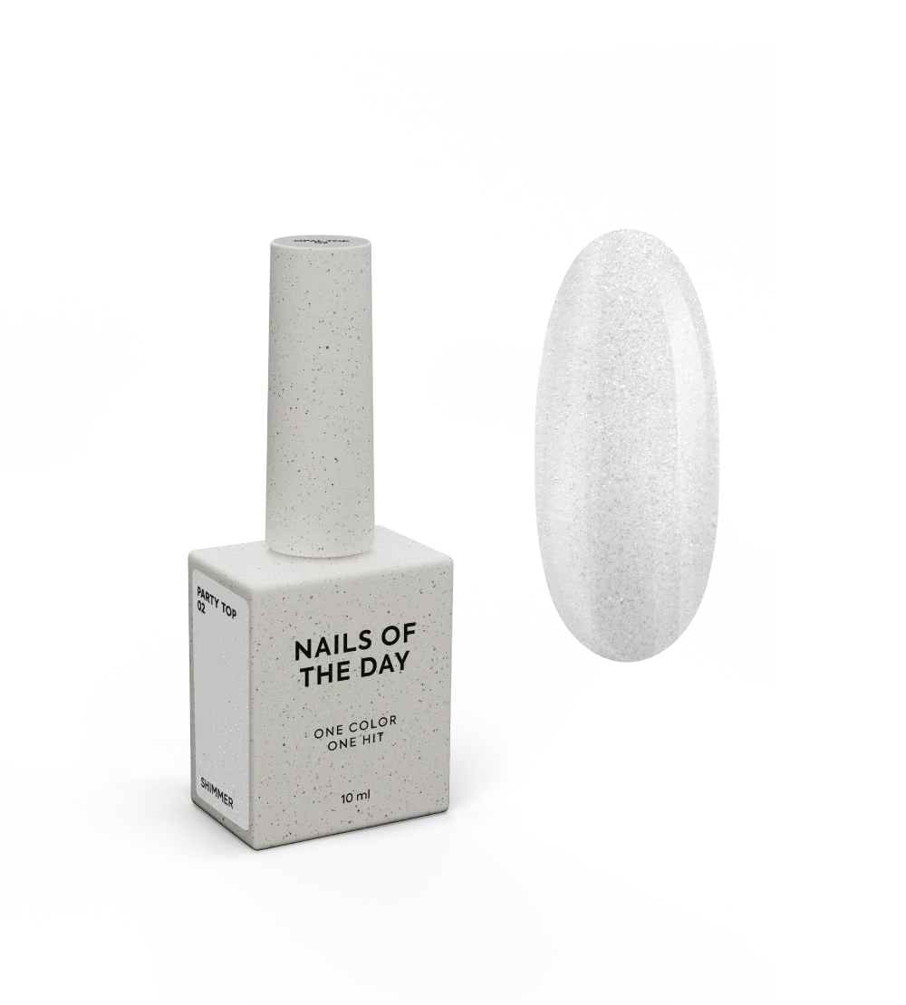NAILSOFTHEDAY Party top 02 — transparente con purpurina fina sin capa pegajosa para uñas, 10 ml
