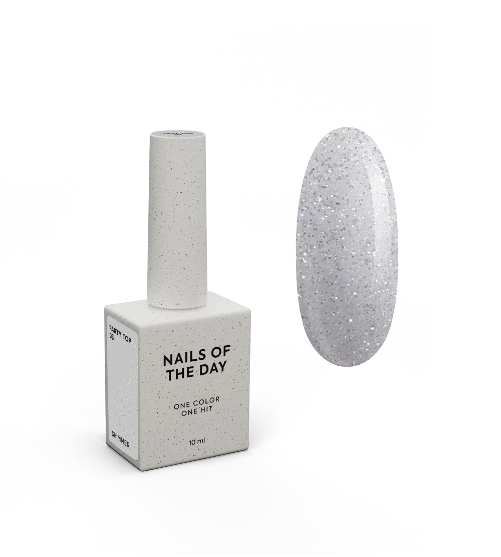 NAILSOFTHEDAY Party top 03 — transparente con purpurina holográfica sin capa pegajosa para uñas, 10 ml