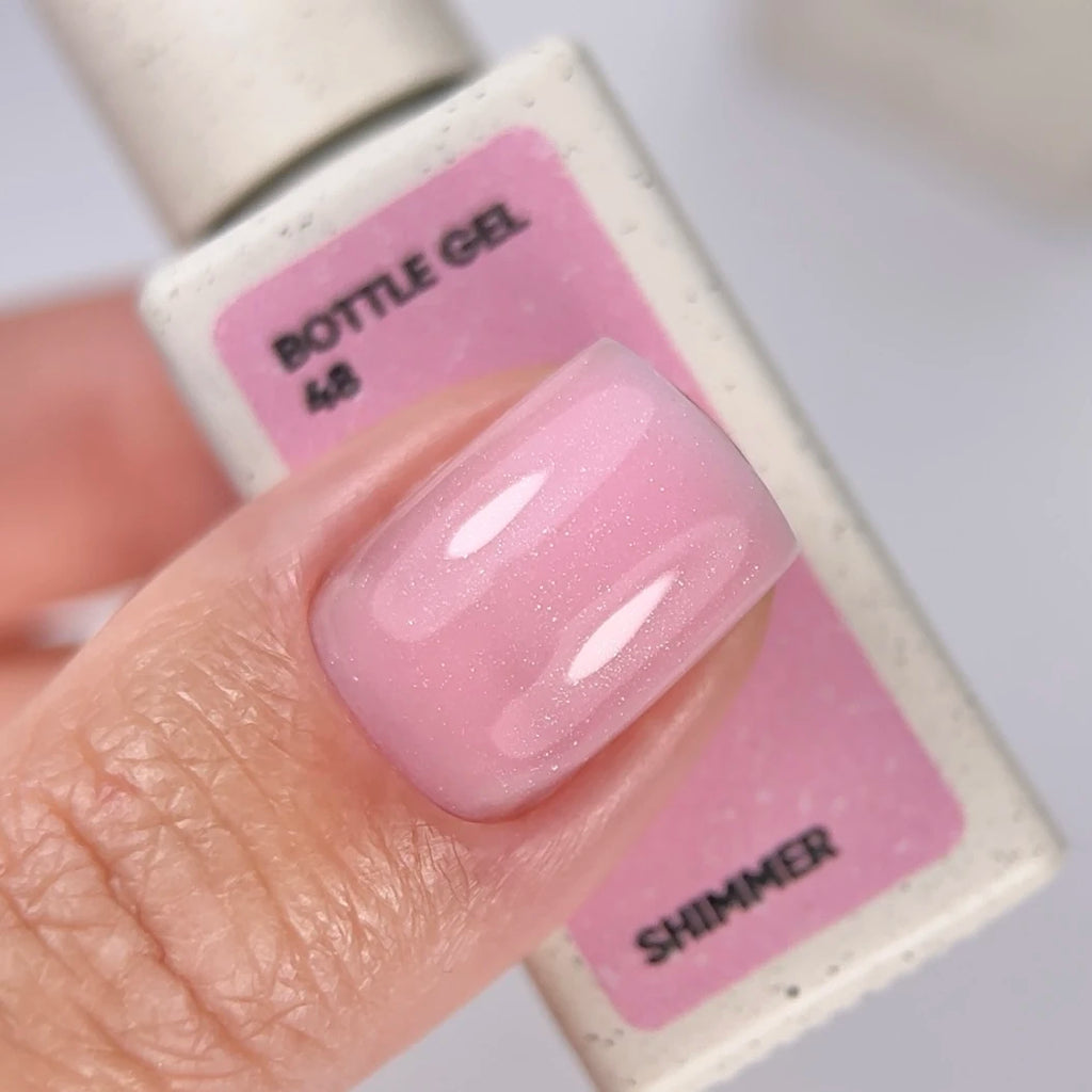 NAILSOFTHEDAY Bottle Gel 48 Shimmer — gel ultrarresistente rosa con shimmer plateado para reforzar las uñas, 10 ml