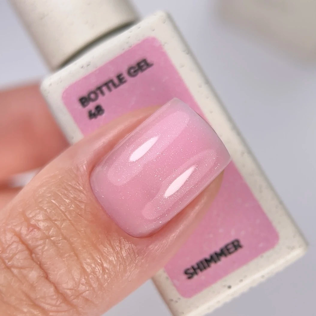 NAILSOFTHEDAY Bottle Gel 48 Shimmer — gel ultrarresistente rosa con shimmer plateado para reforzar las uñas, 10 ml