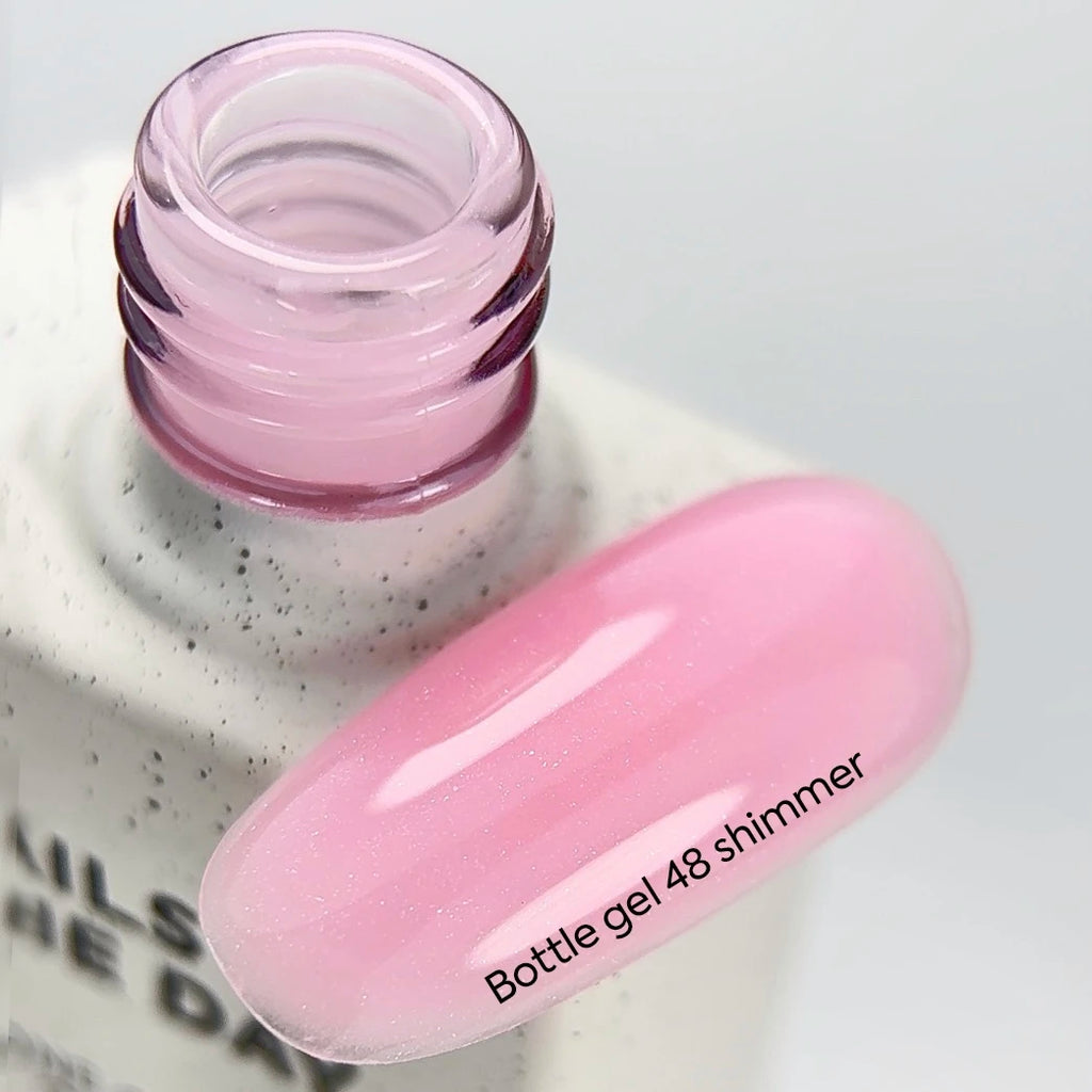NAILSOFTHEDAY Bottle Gel 48 Shimmer — gel ultrarresistente rosa con shimmer plateado para reforzar las uñas, 10 ml
