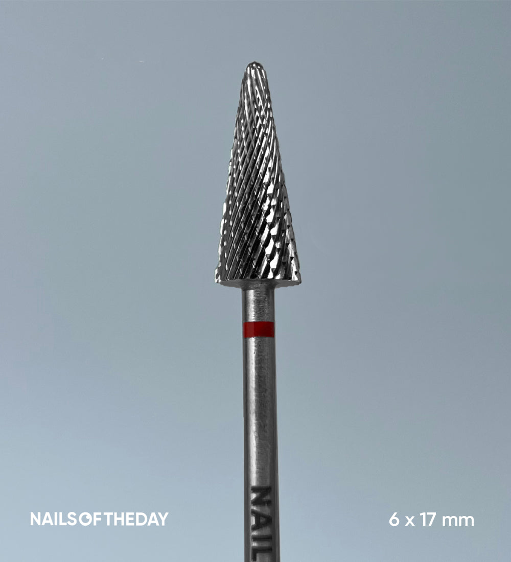 Fresa  de cono Nailsoftheday: Fresa  de cono rojo de carburo de marca, 6*17 mm.