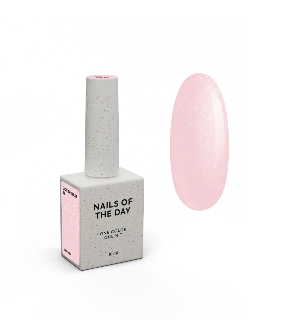 Nailsoftheday Cover base NEW Formula 29 — semitransparente tono nude suave con shimmer plateado, una base camuflaje para uñas, 10 ml.