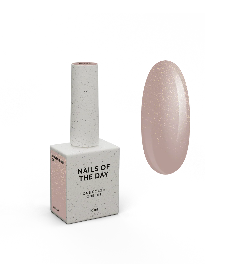 Nailsoftheday Cover base NEW Formula 30 — tono nude natural con shimmer dorado, un nude cálido con reflejos dorados, una base camuflaje para uñas, 10 ml.
