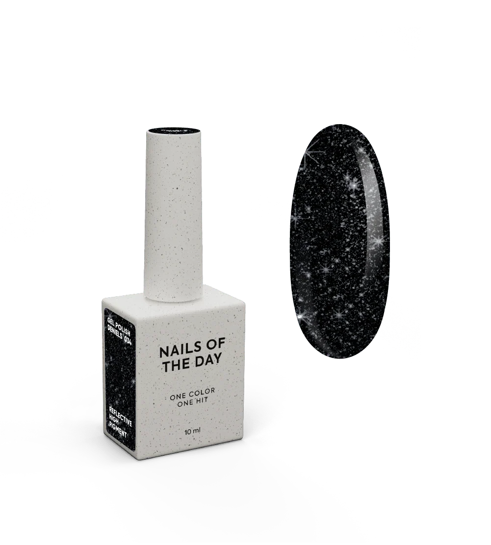 NAILSOFTHENIGHT Deniels gel polish — esmalte en gel negro pigmentado con shimmer plateado reflectante para uñas, 10 ml