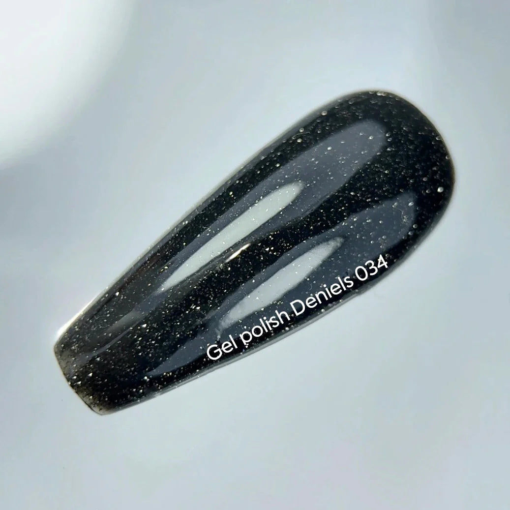 NAILSOFTHENIGHT Deniels gel polish — esmalte en gel negro pigmentado con shimmer plateado reflectante para uñas, 10 ml