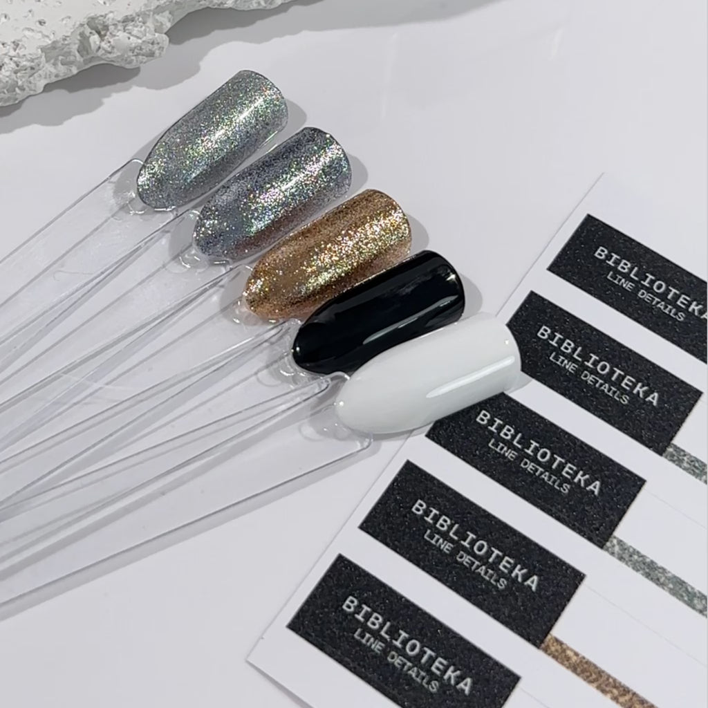BIBLIOTEKA, Line Paint Micro Silver Wipe – Gel paint plateado micro shimmer para líneas, con capa de dispersión, 5 ml