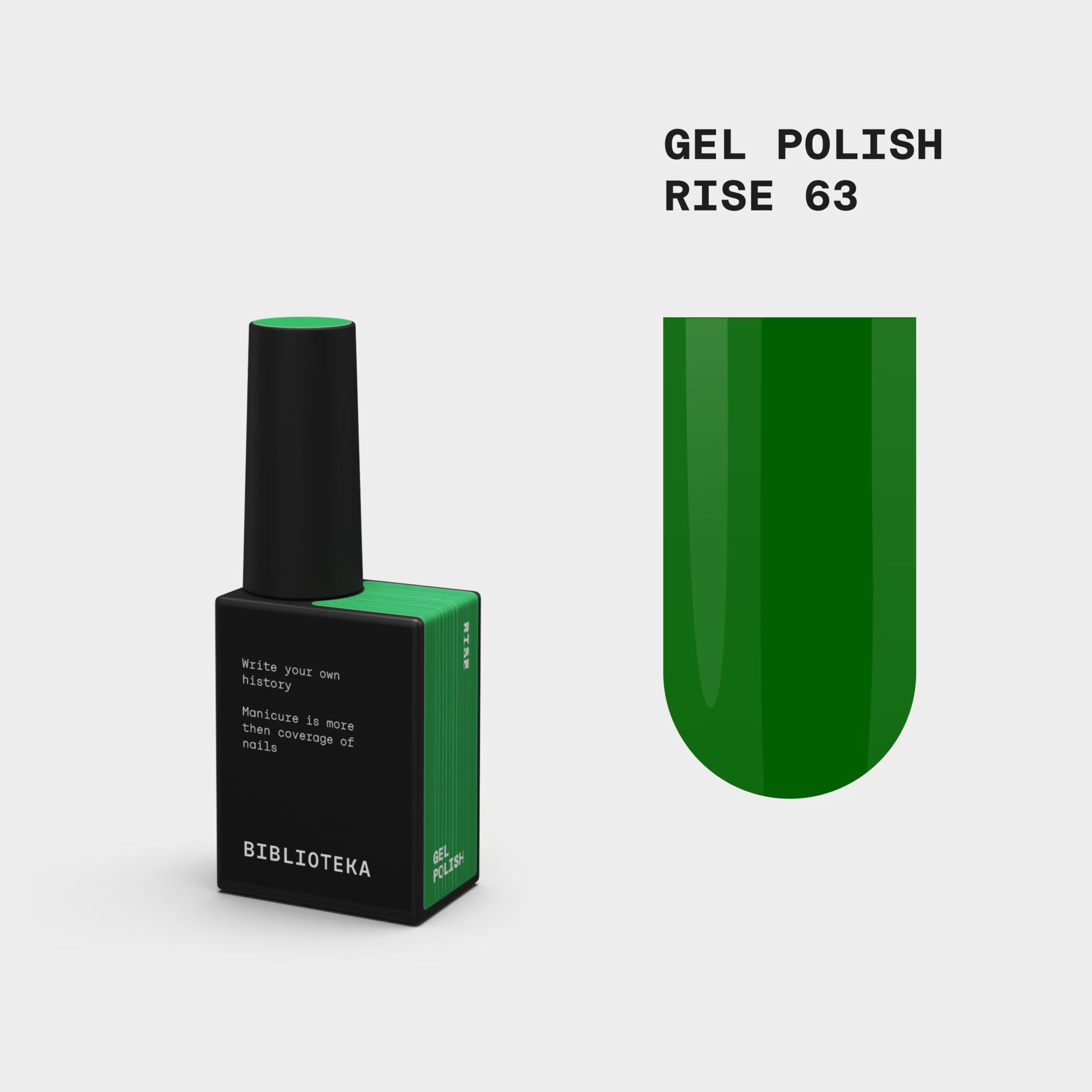 BIBLIOTEKA Esmalte semipermanente Nº 63 Rise — verde intenso, 10 ml.