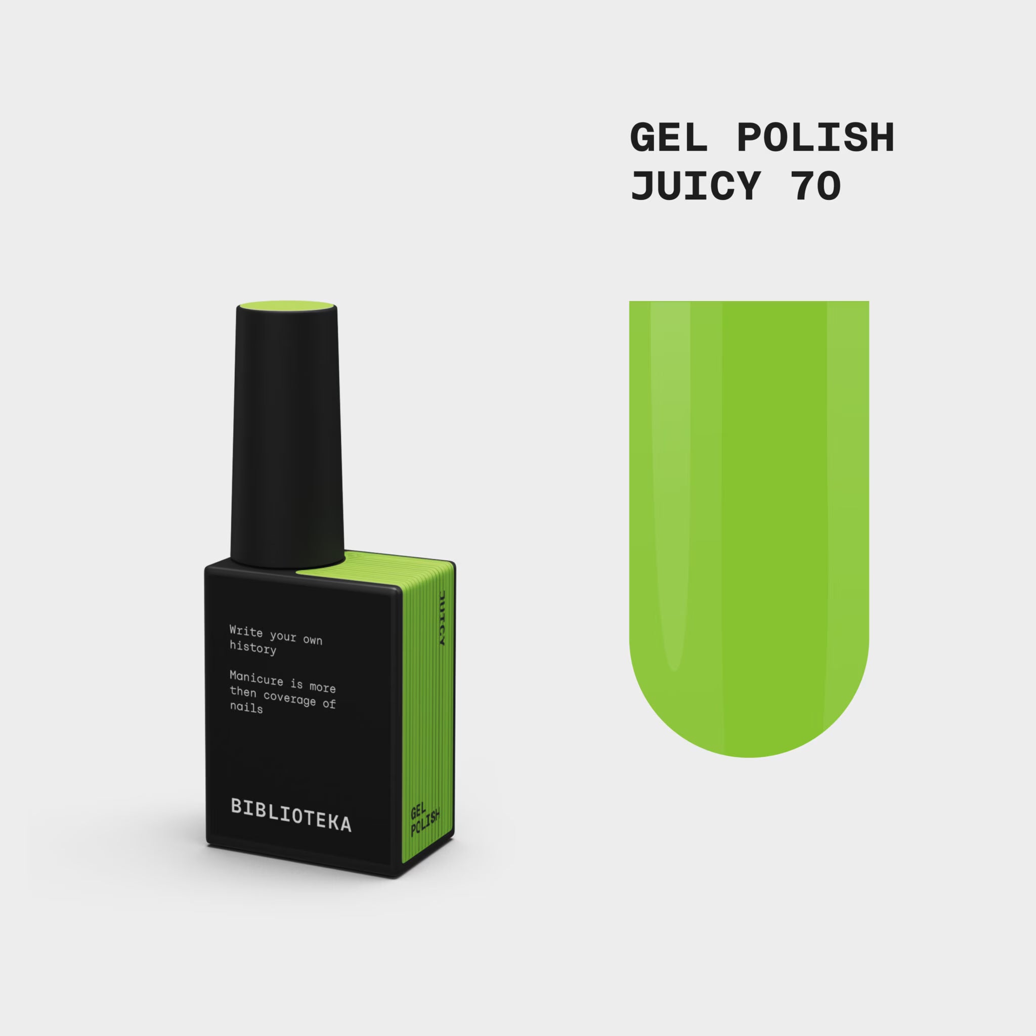 BIBLIOTEKA Esmalte Semipermanente Nº 70 Juicy — verde lima brillante, 10 ml.