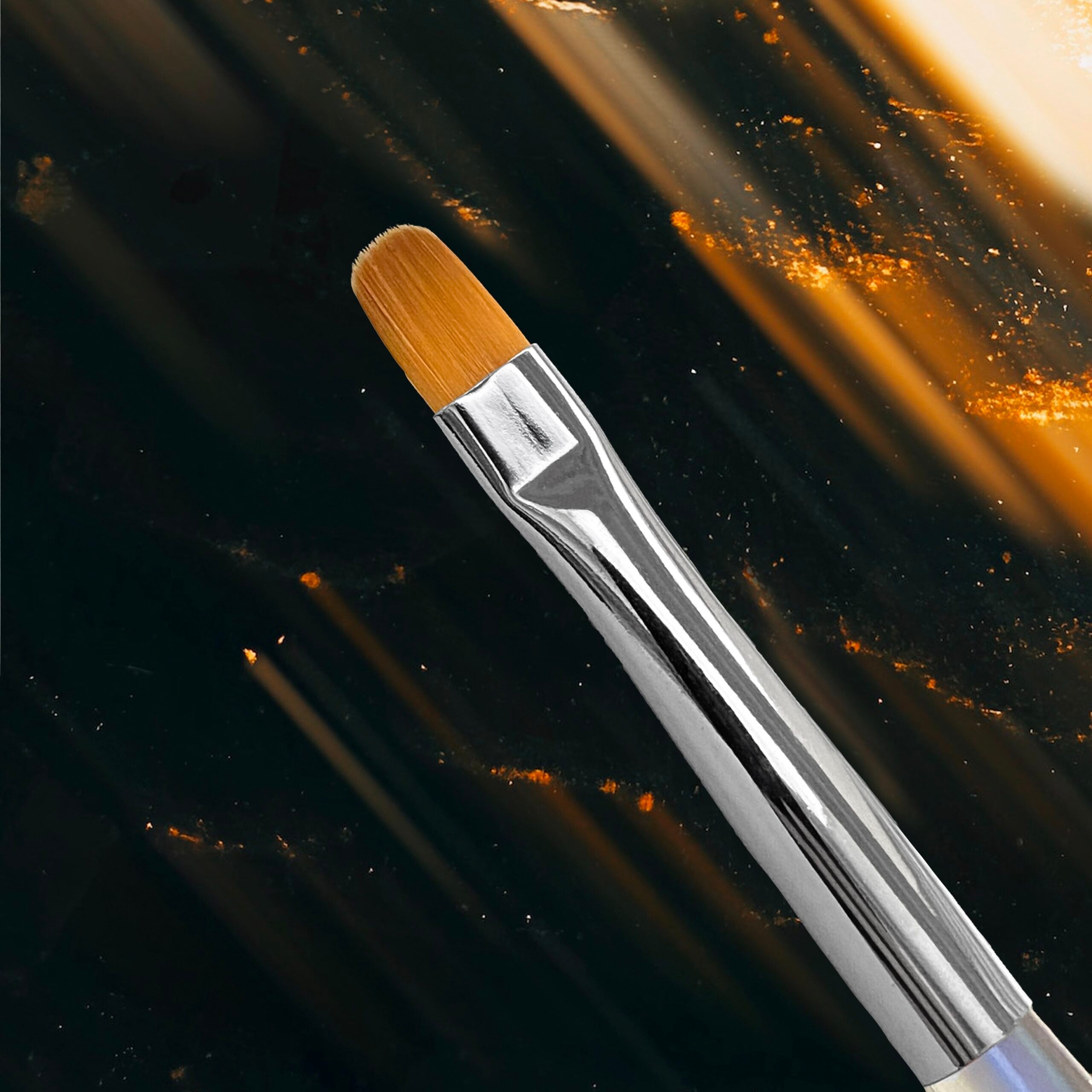 NAILSOFTHENIGHT Nail Art Brush,  pincel ovalado con un cómodo mango transparente con efecto iridiscente
