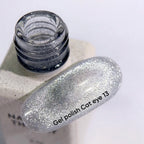 NAILSOFTHEDAY Gel Polish Cat Eye 13 – esmalte ojo de gato plateado sobre base transparente, 6 ml
