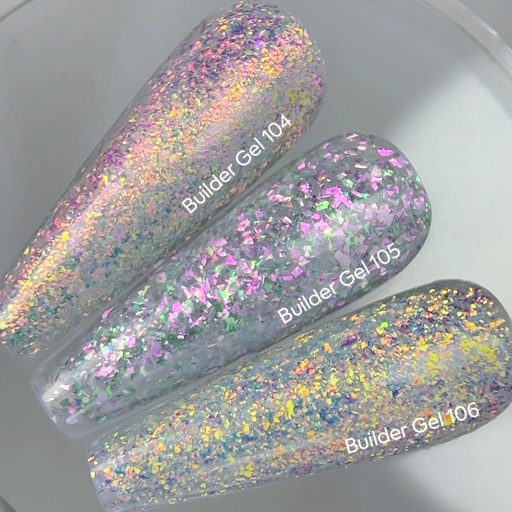 NAILSOFTHEDAY Builder Gel 104 — builder gel transparente con copos Yuki, 15 ml