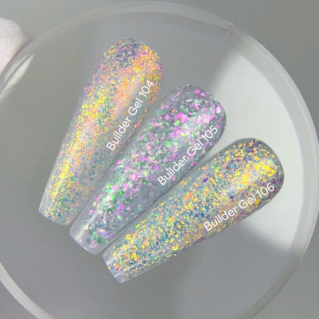 NAILSOFTHEDAY Builder Gel 106 — builder gel transparente con copos Yuki, 15 ml