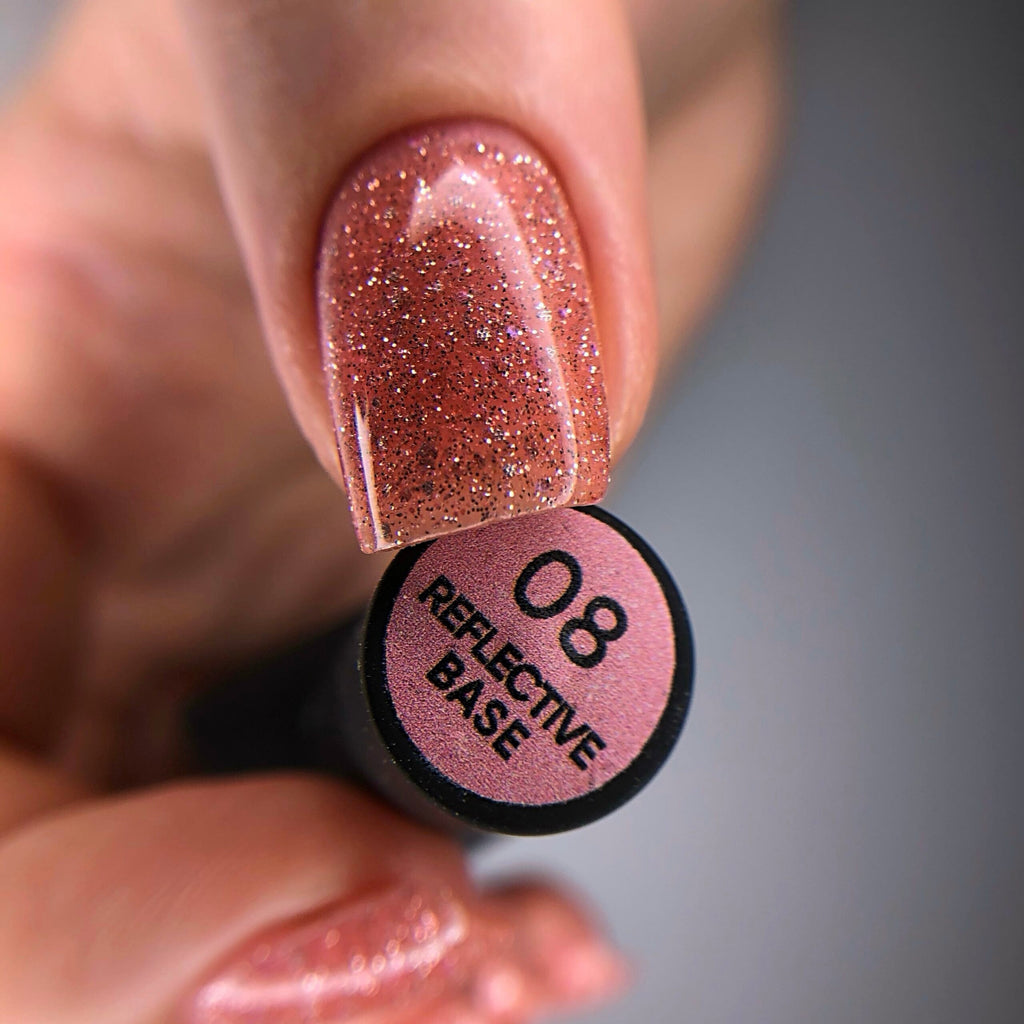 NAILSOFTHENIGHT Reflective base 08  - base reflectante de camuflaje con brillo (melocotón), 10 ml