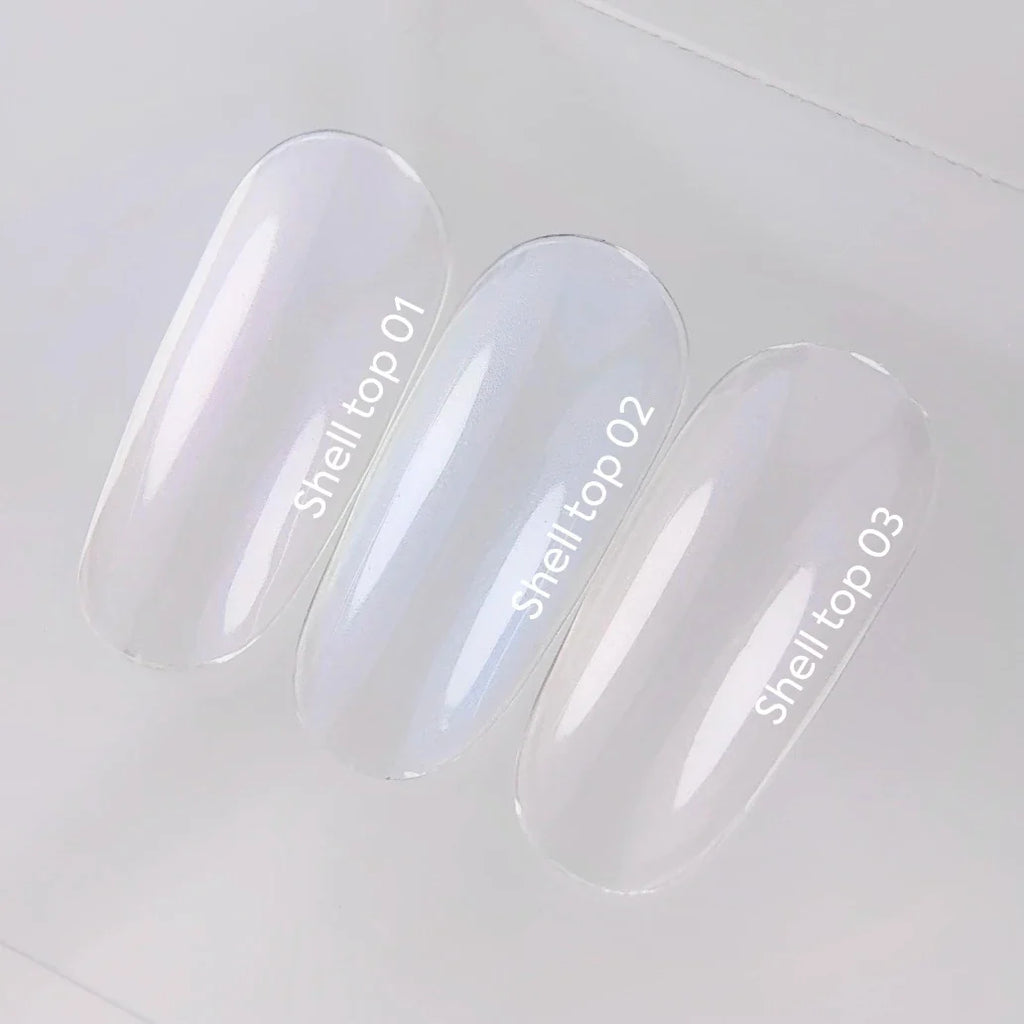 NAILSOFTHEDAY Shell Top 01 Nueva Fórmula — top perlado con efecto de frotado violeta, sin capa pegajosa, 10 ml