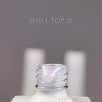 NAILSOFTHEDAY Shell Top 01 Nueva Fórmula — top perlado con efecto de frotado violeta, sin capa pegajosa, 10 ml