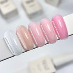 NAILSOFTHEDAY Bottle Gel 46 Shimmer — gel ultrarresistente rosa lechoso con shimmer plateado para reforzar las uñas, 10 ml