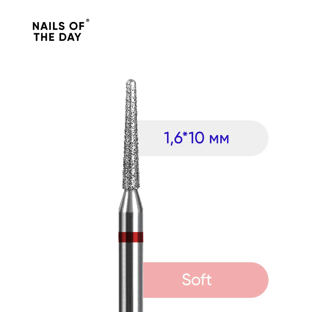 Fresa Nailsoftheday Aguja — fresa de diamante de aguja roja de marca, 1,6*10 mm.
