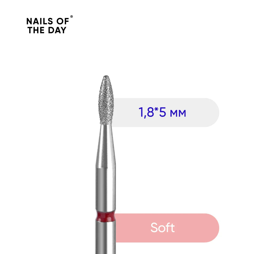 Fresa Nailsoftheday Gota — fresa de diamante de marca, gota roja, 1,8*5 mm.
