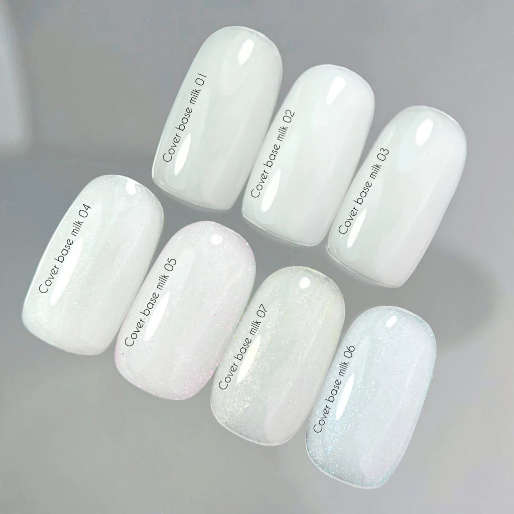 Nailsoftheday Cover base NEW Formula milk 04 — base camuflaje en tono lechoso con brillo plateado para uñas, 10 ml
