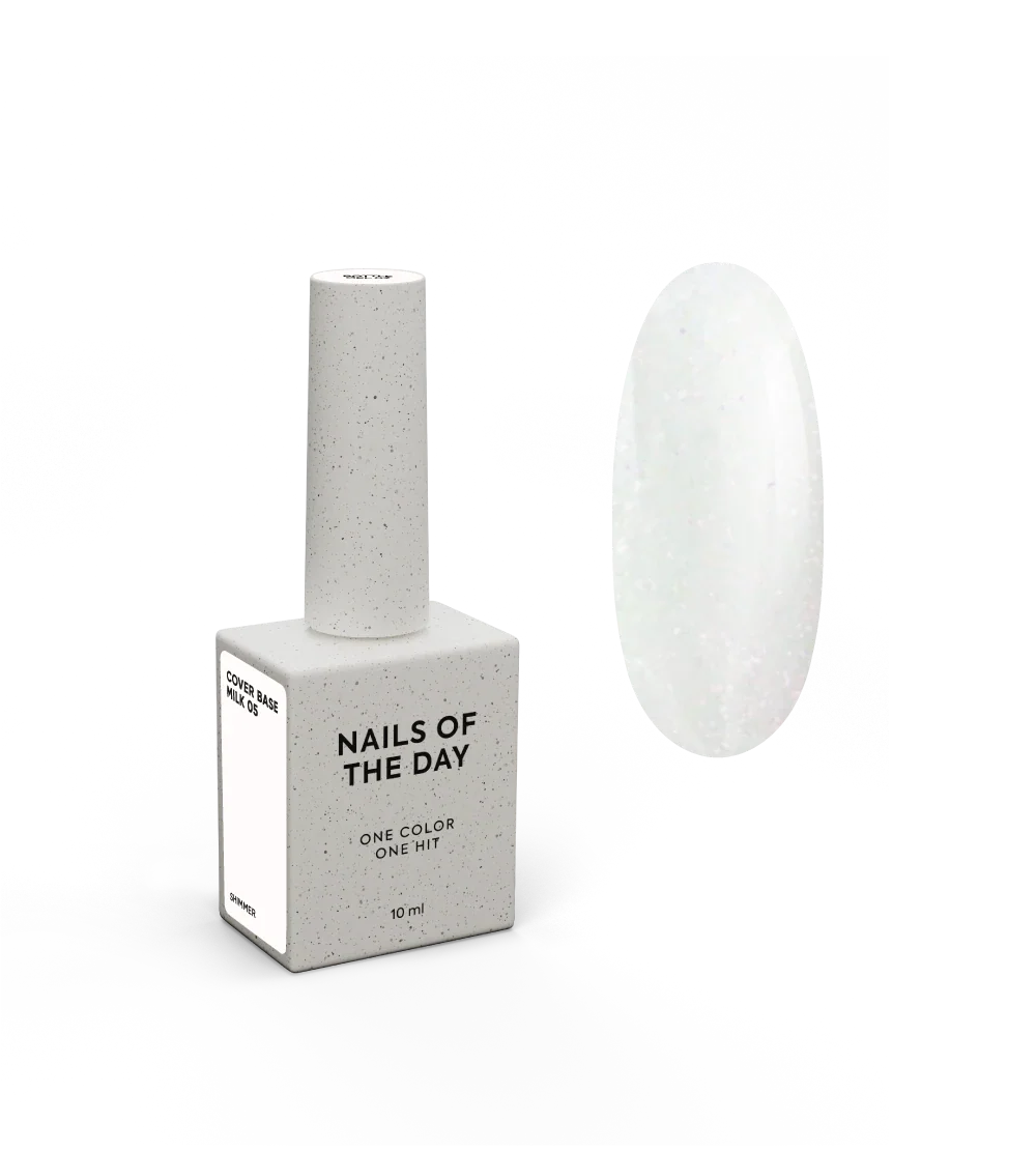 Nailsoftheday Cover base NEW Formula milk 05 — un tono lechoso, semitransparente con brillo rosa que intensifica el color y lo hace más cálido, una base de camuflaje para uñas, 10 ml.