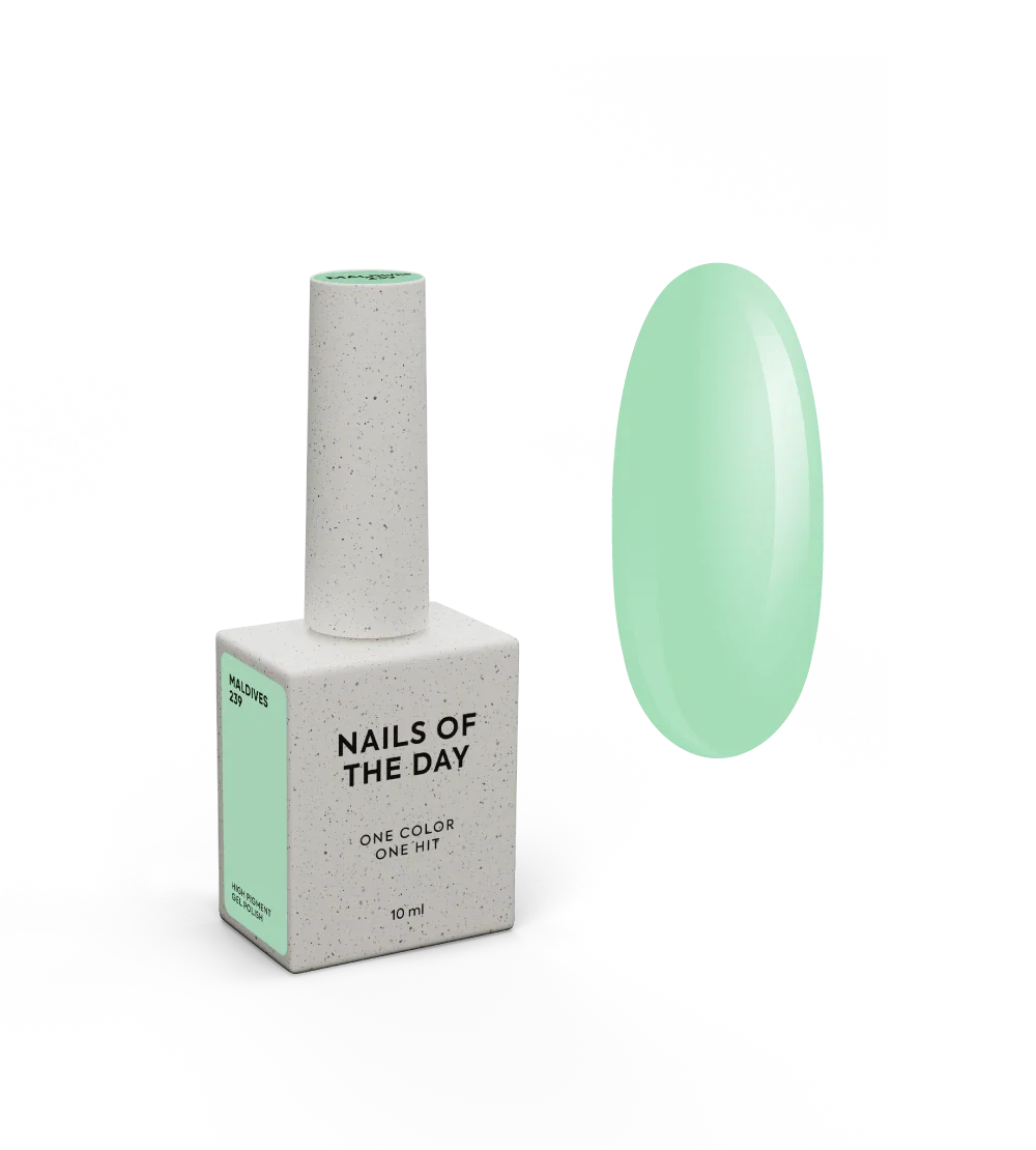 NAILSOFTHEDAY Gel Polish Maldives — esmalte semipermanente verde menta cálido, cubre en una sola capa, 10 ml.
