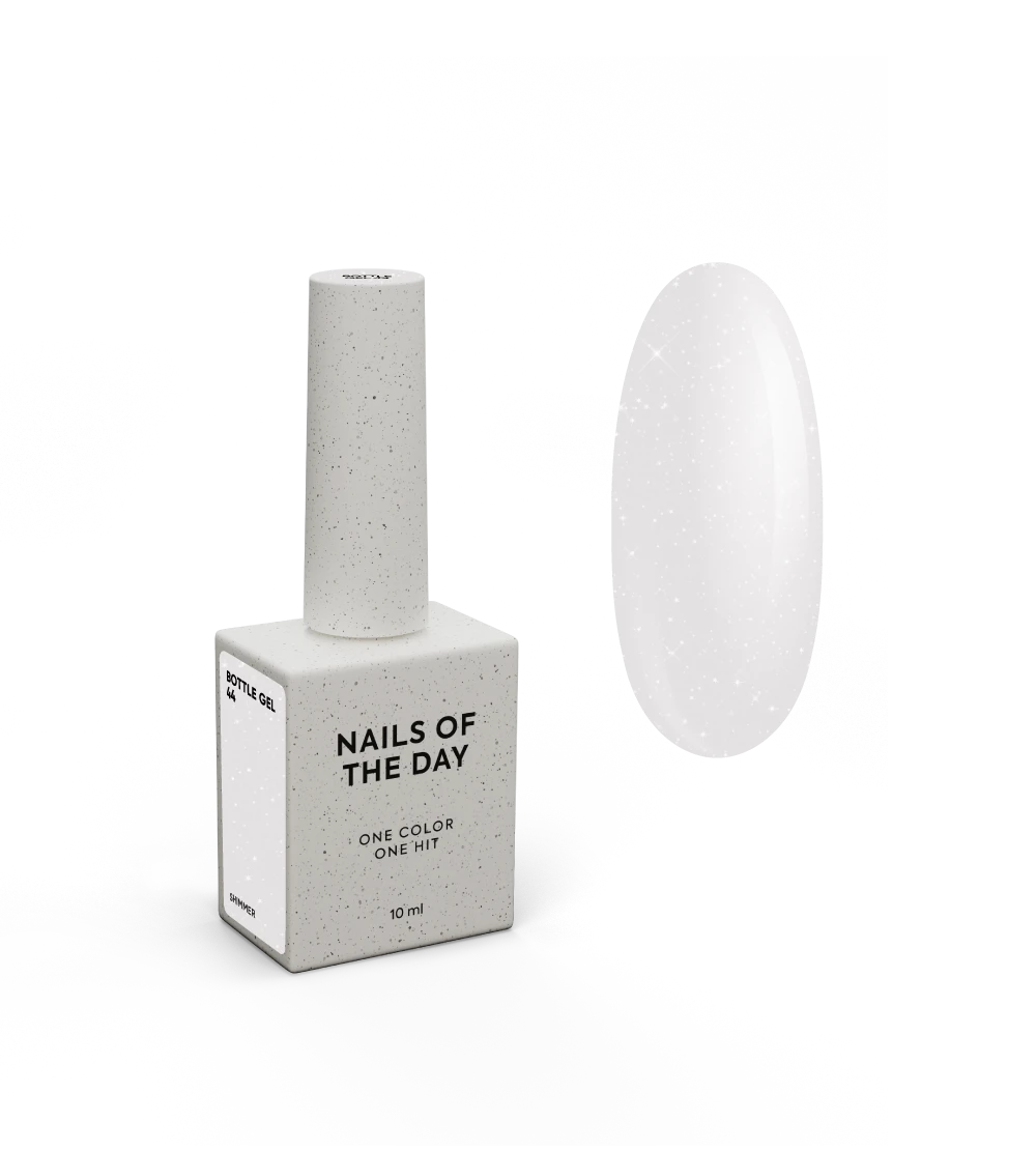 NAILSOFTHEDAY Bottle Gel 44 Shimmer — gel ultrarresistente blanco con shimmer plateado para reforzar las uñas, 10 ml