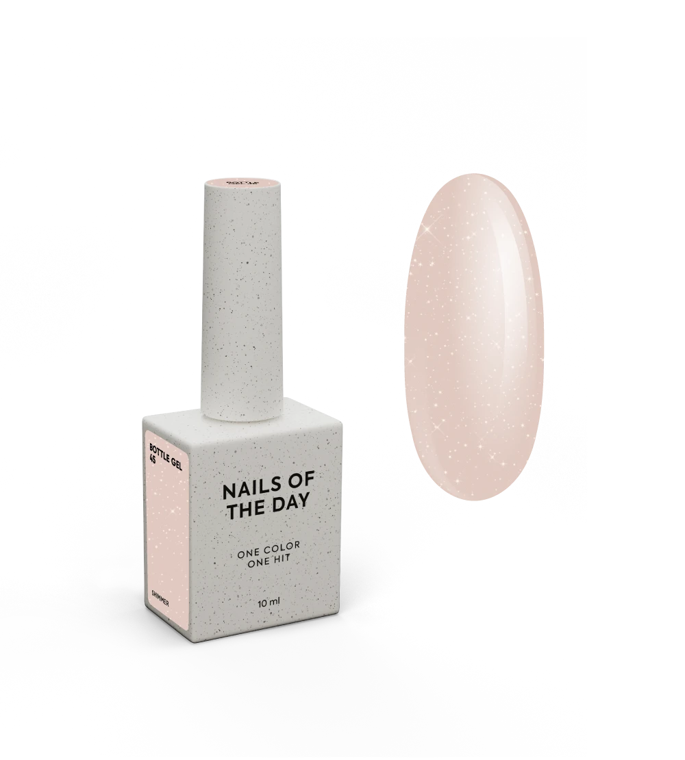 NAILSOFTHEDAY Bottle Gel 45 Shimmer — gel ultrarresistente beige lechoso con shimmer plateado para reforzar las uñas, 10 ml