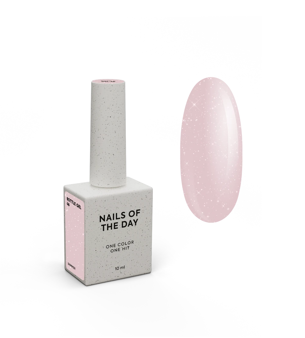 NAILSOFTHEDAY Bottle Gel 46 Shimmer — gel ultrarresistente rosa lechoso con shimmer plateado para reforzar las uñas, 10 ml