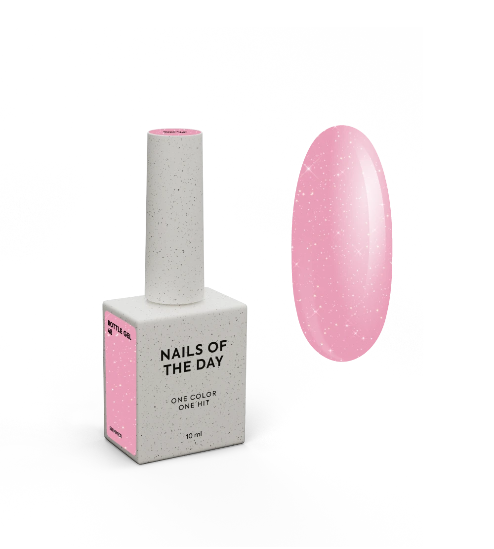 NAILSOFTHEDAY Bottle Gel 48 Shimmer — gel ultrarresistente rosa con shimmer plateado para reforzar las uñas, 10 ml