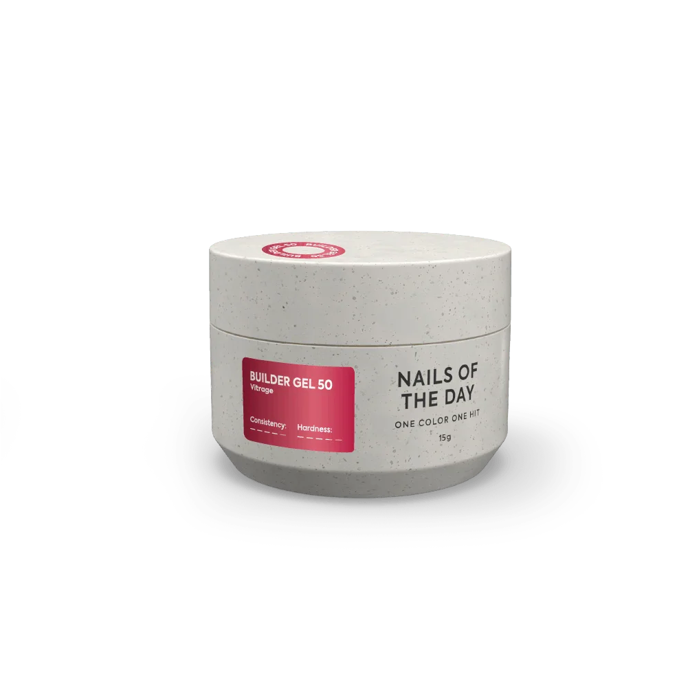 NAILSOFTHEDAY Builder gel 50 Vitrage — gel constructor vitral rojo para extensión de uñas, 15 ml