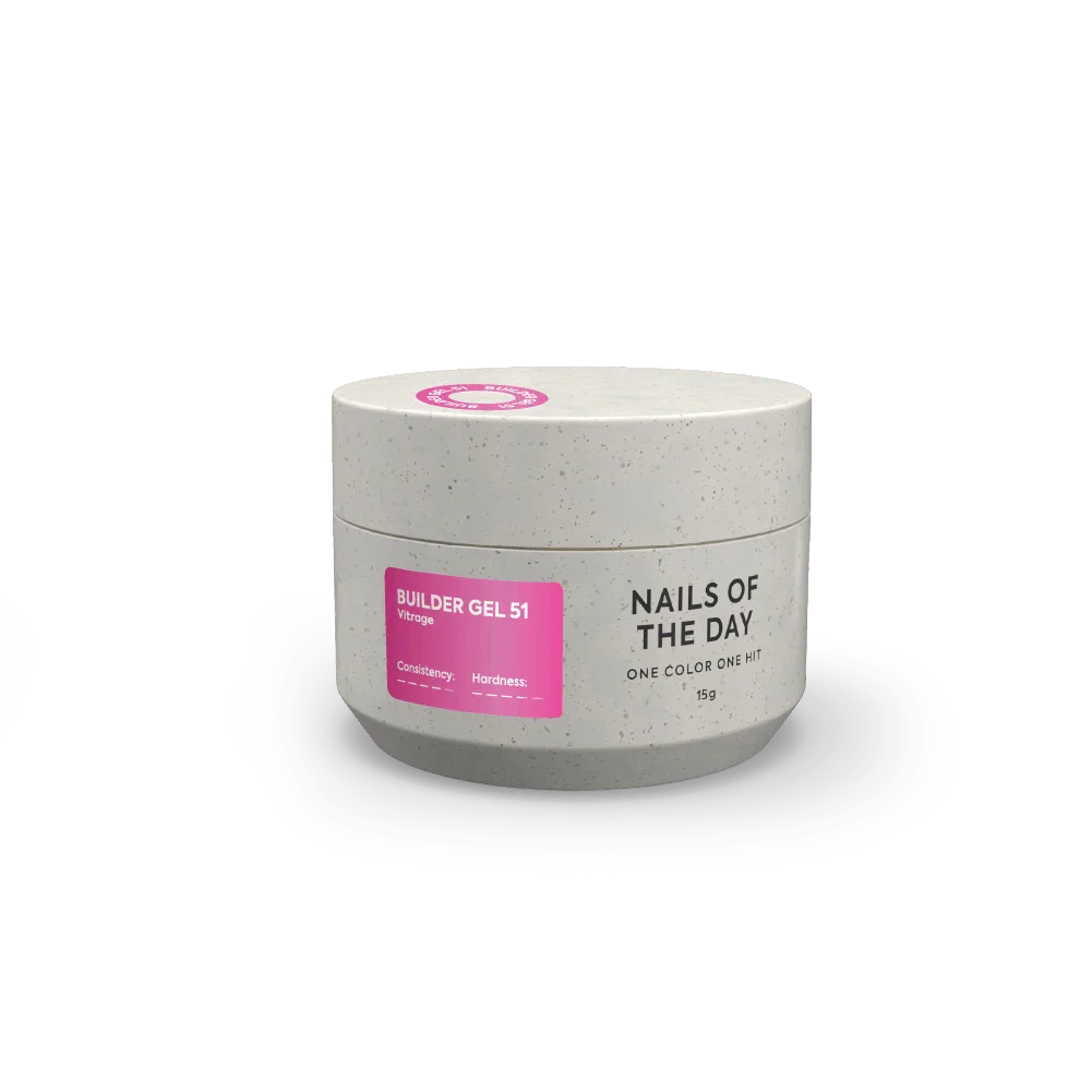 NAILSOFTHEDAY Builder gel 51 Vitrage — gel constructor vitral rosa para extensión de uñas, 15 ml