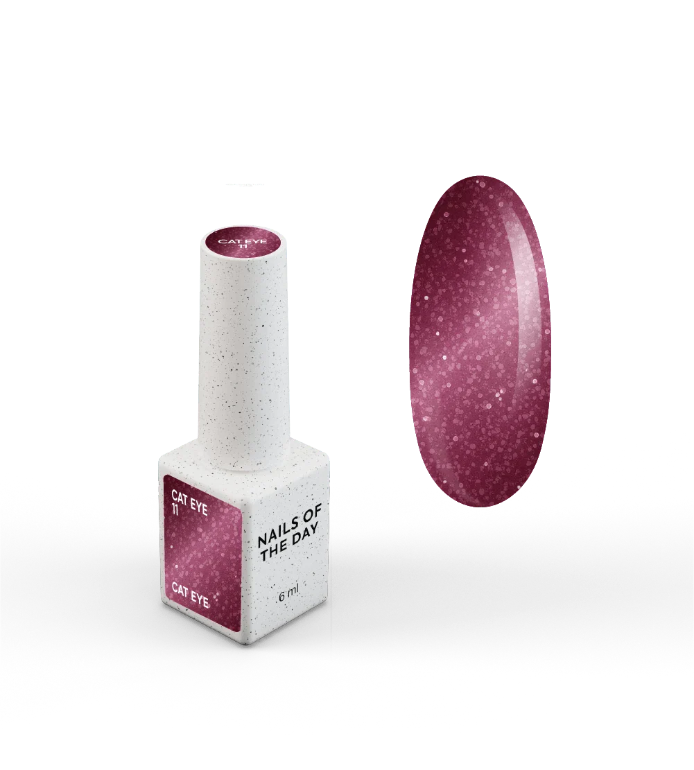 NAILSOFTHEDAY Gel Polish Cat Eye 11 — esmalte efecto ojo de gato en tono frambuesa oscuro, cobertura completa en una sola capa. 6 ml.