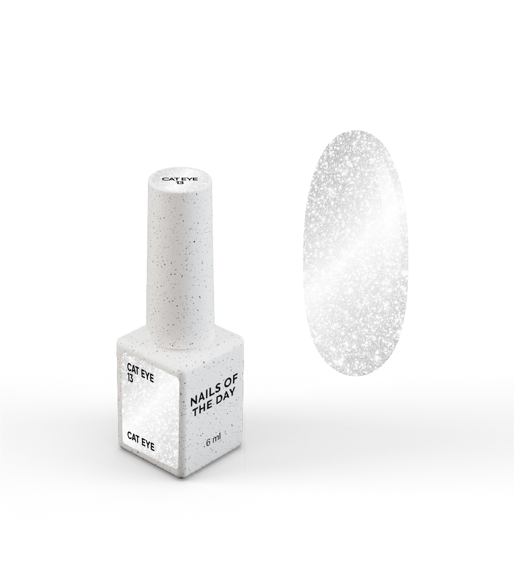 NAILSOFTHEDAY Gel Polish Cat Eye 13 – esmalte ojo de gato plateado sobre base transparente, 6 ml