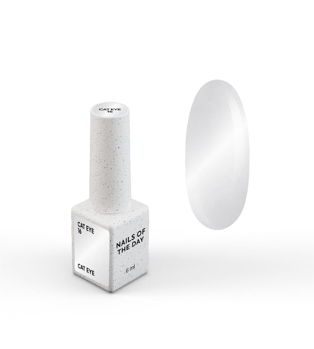 NAILSOFTHEDAY Gel Polish Cat Eye 16 – esmalte ojo de gato plateado sobre base transparente, 6 ml